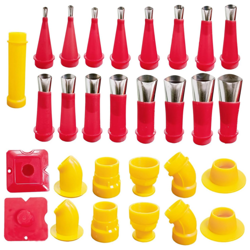 Kit de 29 peças com bicos de borracha integrados e pontas de calafetagem.