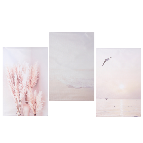 3Pcs Beige Grass Sunset Beach Palm Tree Canvas Painting 1