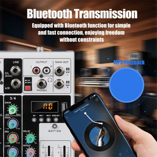 Mesa de Som de 4 Canais com Conectores XLR e Bluetooth, 48V, Plugue UE 1