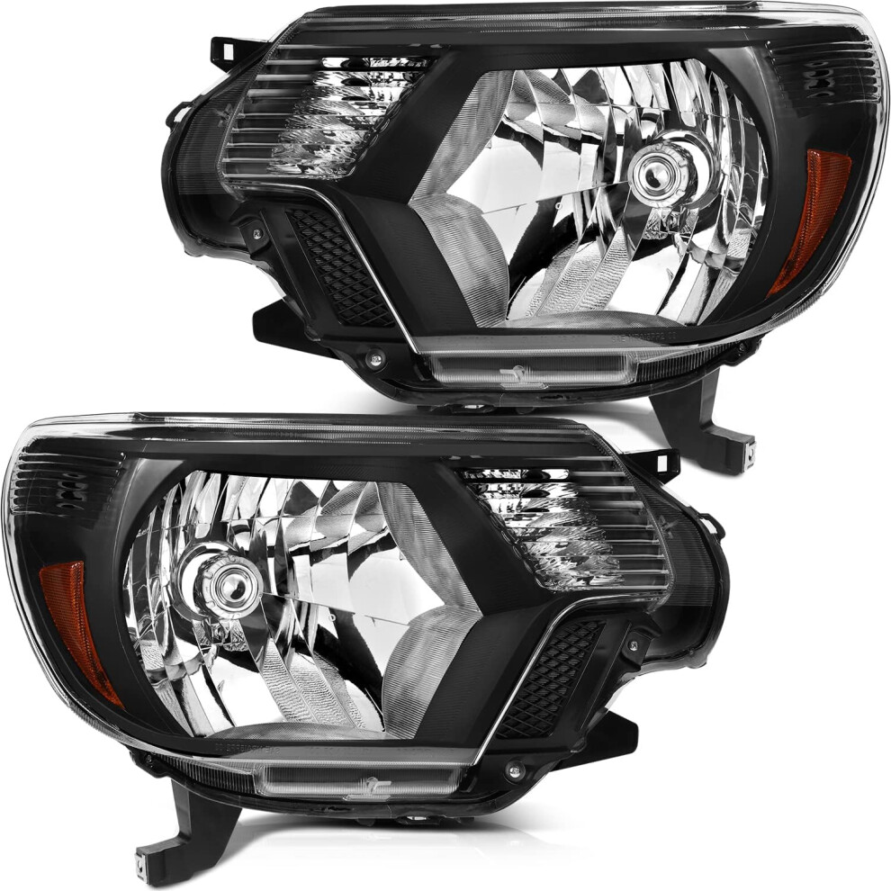 Headlight Assembly For Toyota Tacoma 20122015 Housing Reflector Clear Lens Driver And Passenger Side Headlamp Black/Amber 689788449432