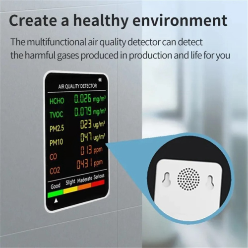 6-in-1 multifunctionele luchtkwaliteitsmeter met LCD-scherm, wandmontage 2