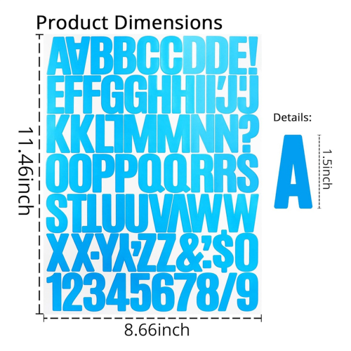 8 folhas de adesivos de letras e números de 3,8 cm (1,5 polegadas), para scrapbooking, azul claro. 1
