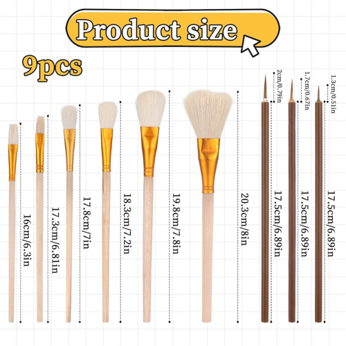 9 Pack Pottery Glaze Brushes Set for Pottery , Acrylic Painting 2