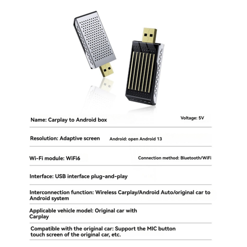 Adaptador CarPlay Bluetooth 5.0 con cable a inalámbrico AI Box 1