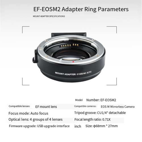 Kameraserie EF-EOSM2 0.71X autofokushastighetsförstärkare adapterring 2