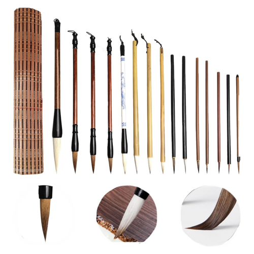 Chinese Calligraphy Brushes Set, 15Pcs Writing Brush with Pen Holder 1