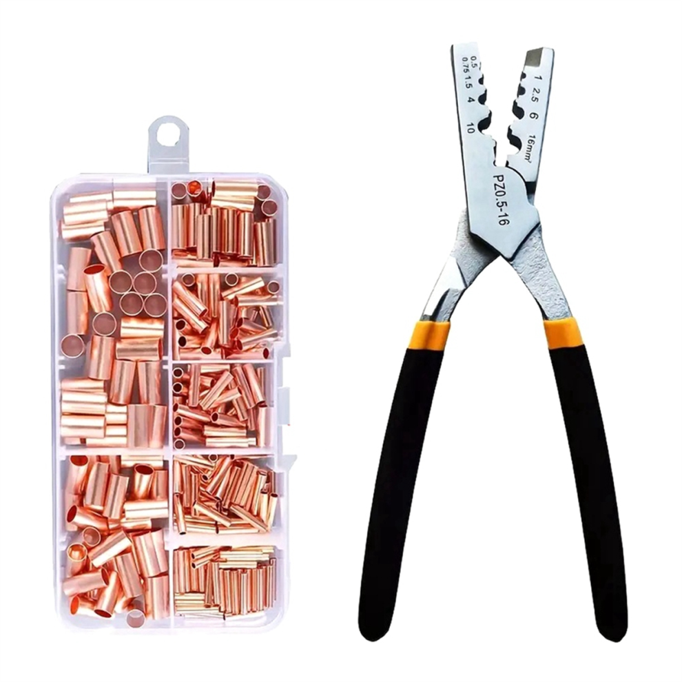 Copper Tube Terminal Cable Lug Bootlace Ferrule Kit W/Crimping Pliers 4853784382048