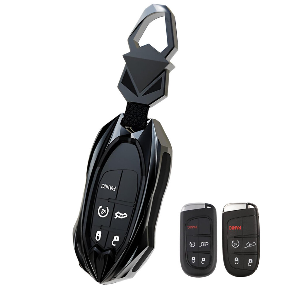 Compatible Key Fob Cover For Jeep Grand Cherokee Dodge Charger Challenger Durango Journey Dart Chrysler 300 Key Case Holder Protector Metal Keychain 689788451503