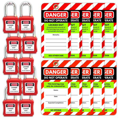 Etichette di sicurezza rosse e lucchetti di sicurezza