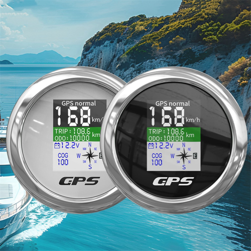 Tachimetro GPS per auto e barca marina digitale con antenna GPS bianco e argento 2