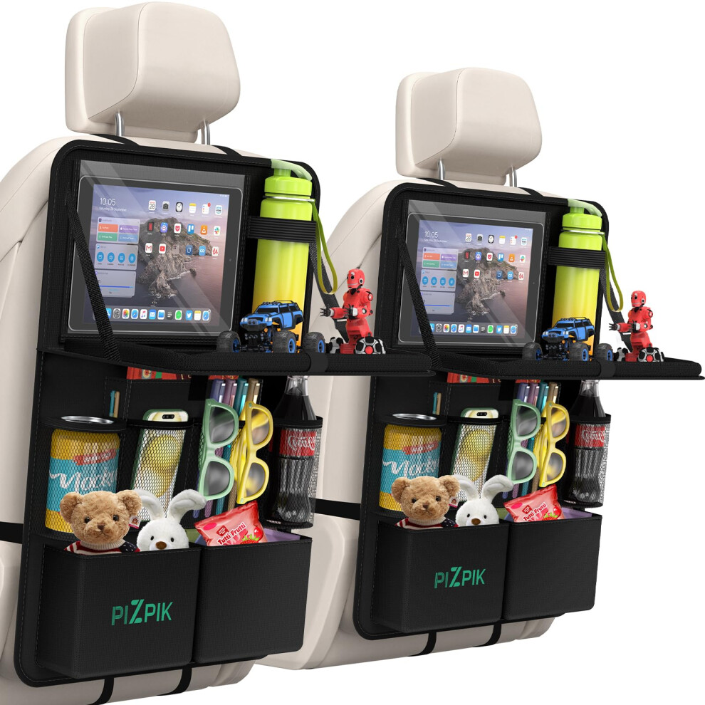Car Backseat Organizer With Tablet Holder,11 Storage Pockets, Foldable Food Tray, Kick Mats 689788453514