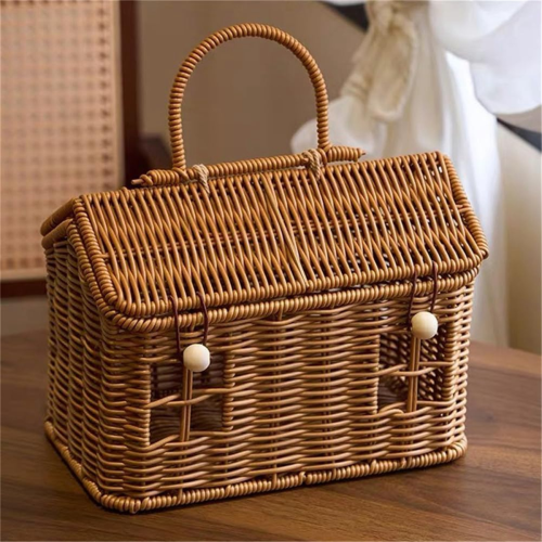 Rattan-Hauskorb mit Deckel, Ernte-Flechtkorb 1