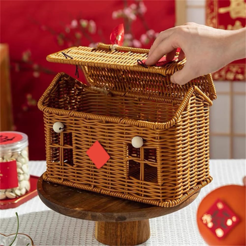 Rattan-Hauskorb mit Deckel, Ernte-Flechtkorb 2