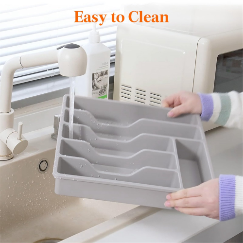 Silverware Organizer with Lid,Covered Utensil Tray Gray 1