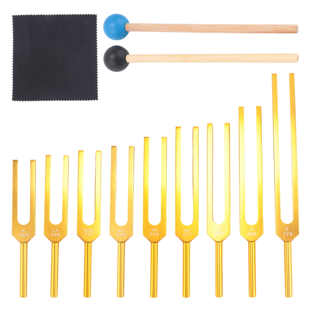 Bez Marki Gold Tuning Forks Set 9Pcs Tuning Fork, Sound Healing Tool Set