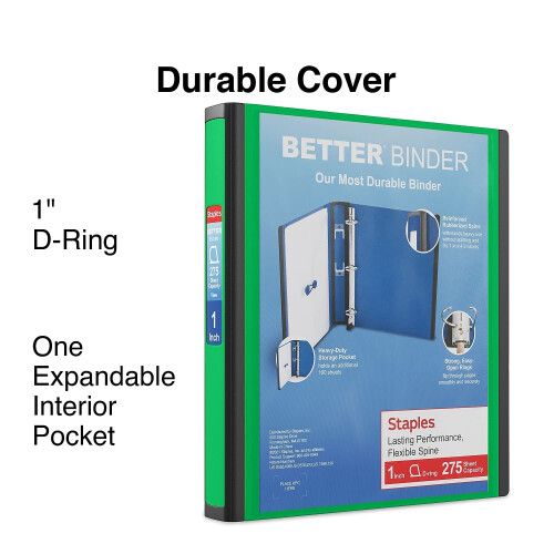Staples STAPLES 827602 Καλύτερος Δακτύλιος 1-ίντσας 3-Ring Πράσινος (19063) 1