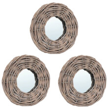 vidaXL 3x Mirrors 15cm Wicker Rattan Frame Wall Sticker Room Decoration Glass