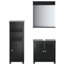 vidaXL Bathroom Furniture Set Sink Cabinet 3 Piece BERG Black Solid Wood Pine