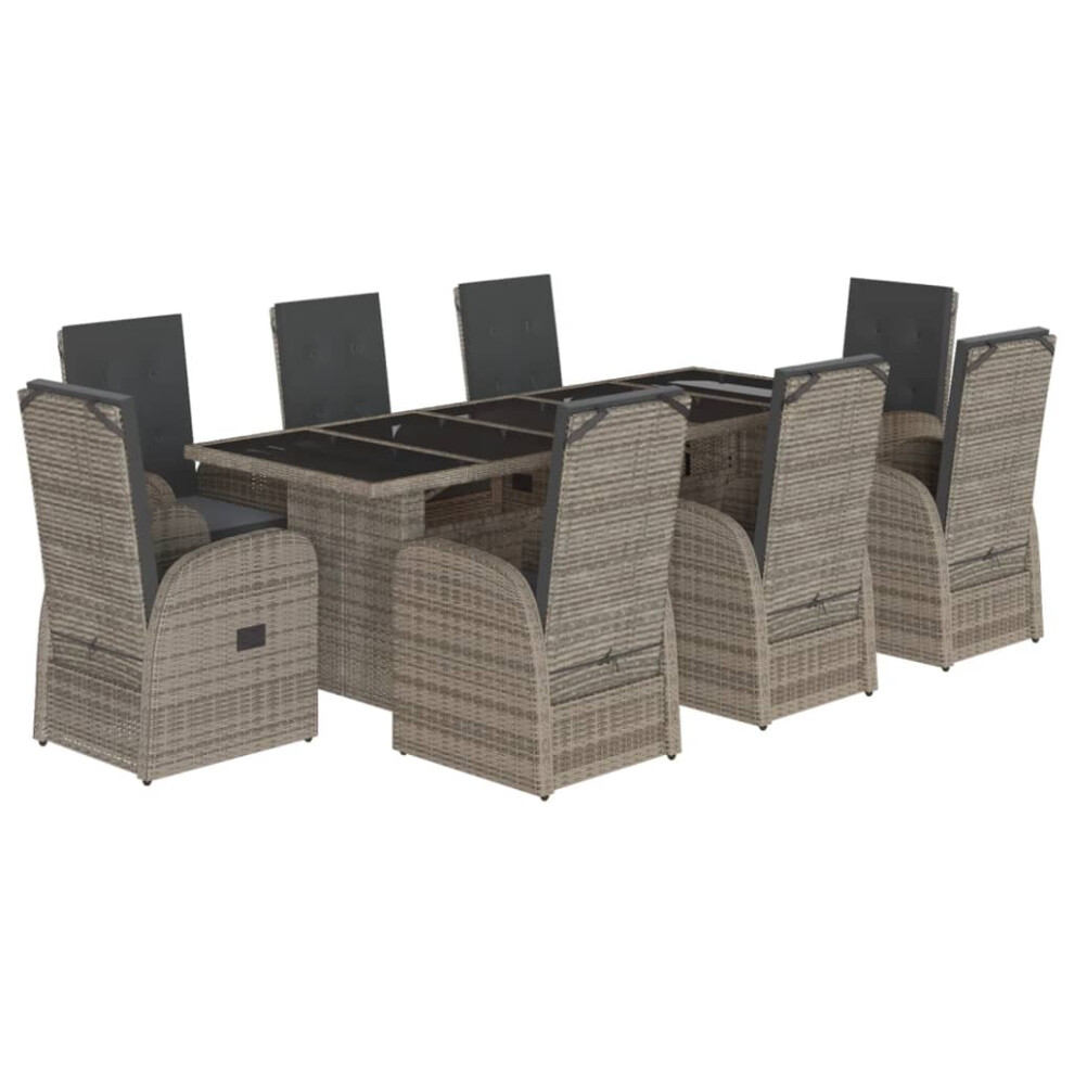 Vidaxl Garden Dining Set 9 Piece With Cushions Table & Chair Grey Poly Rattan