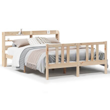 vidaXL Bed Frame with Headboard Bed Base 135x190 cm Double Solid Wood Pine