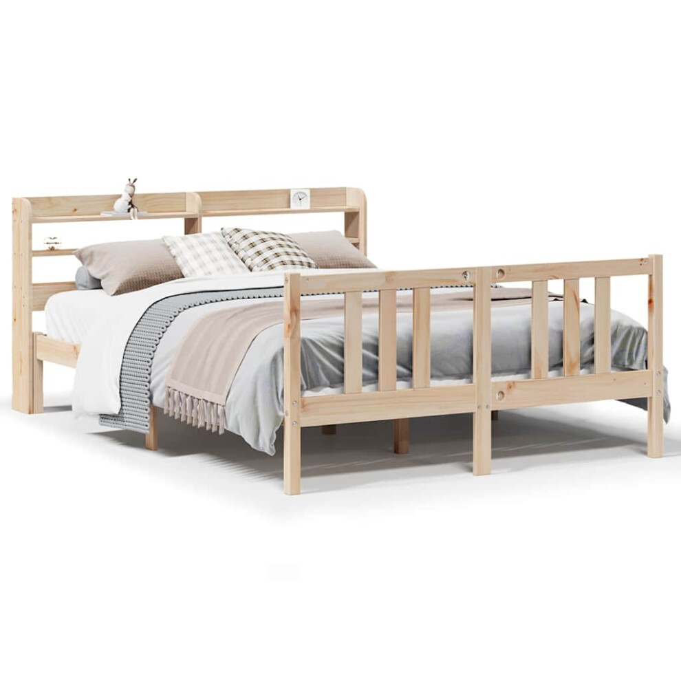vidaXL Bed Frame with Headboard Bed Base 135x190 cm Double Solid Wood Pine