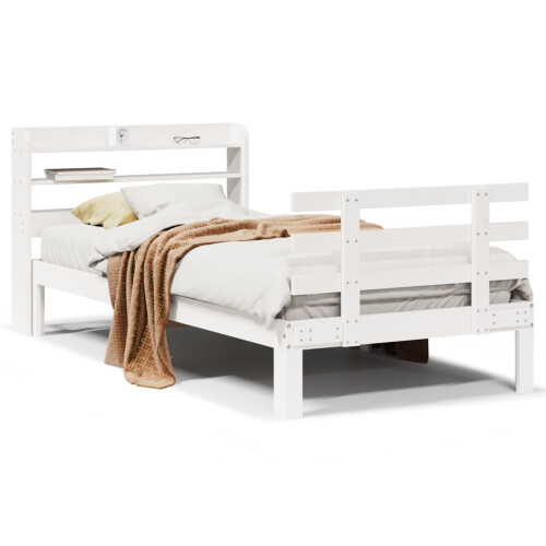 VidaXL vidaXL Bed Frame with Headboard Bed White 90x190 cm Single Solid Wood Pine