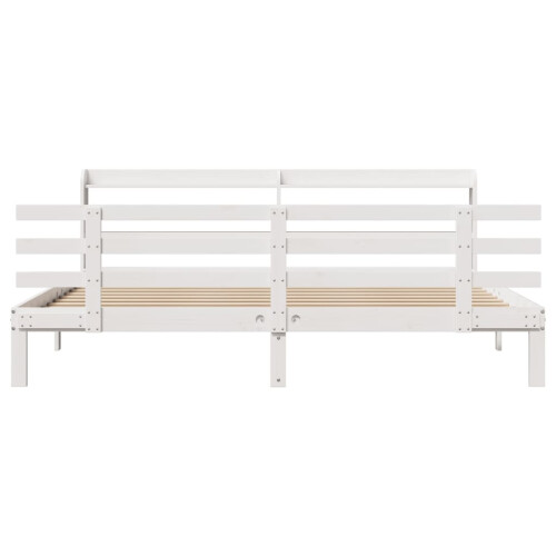 VidaXL vidaXL Bed Frame with Headboard Bed Base White 200x200 cm Solid Wood Pine 2