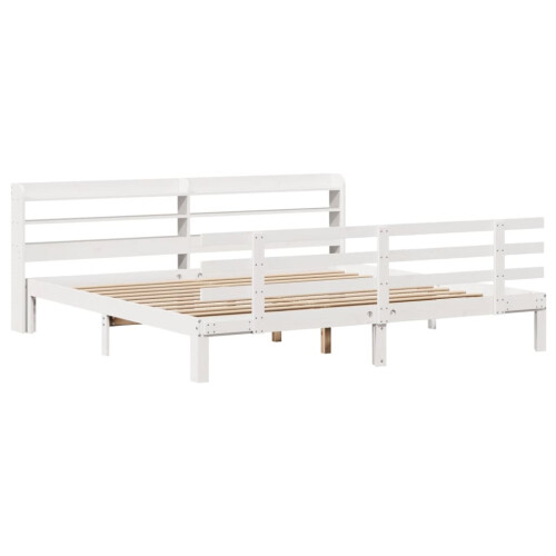 VidaXL vidaXL Bed Frame with Headboard Bed Base White 200x200 cm Solid Wood Pine 1