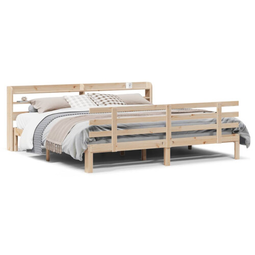 VidaXL vidaXL Bed Frame with Headboard Bed Base Bedstead 200x200 cm Solid Wood Pine 1