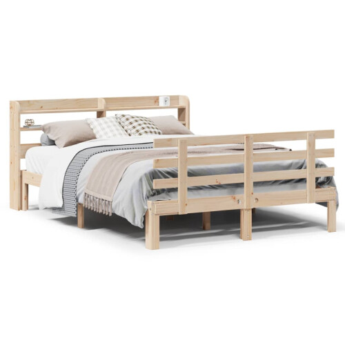 VidaXL vidaXL Bed Frame with Headboard Bed Base 135x190 cm Double Solid Wood Pine 1