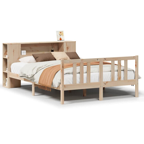VidaXL vidaXL Bookcase Bed without Mattress Home Bed Base 135x190cm Solid Wood Pine 1