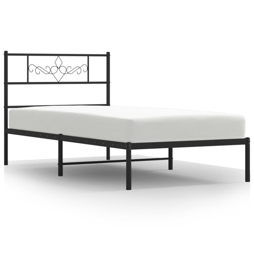 Vidaxl Metal Bed Frame With Headboard Bed Base Bedstead Black 90X190 Cm Single
