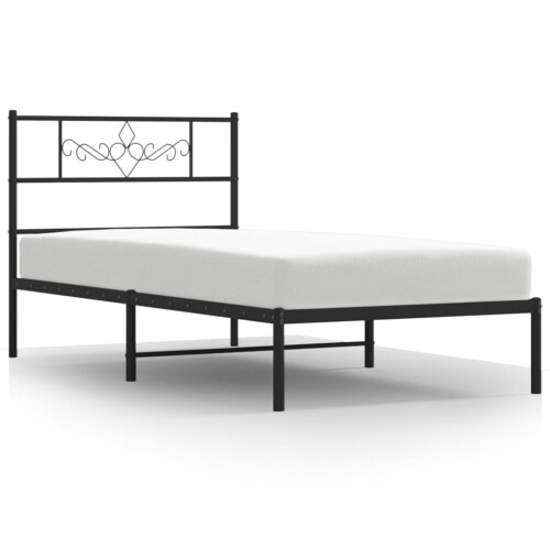 VidaXL vidaXL Metal Bed Frame with Headboard Bed Base Bedstead Black 90x190 cm Single 1