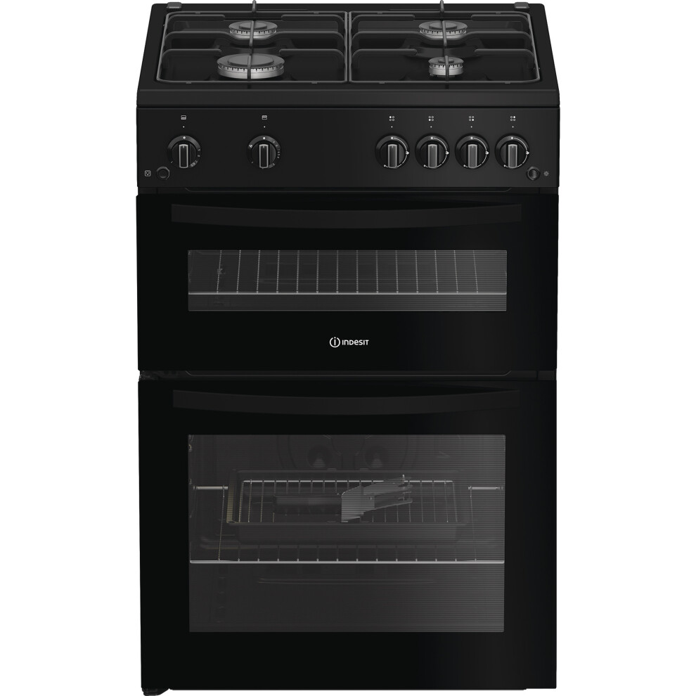 Indesit Idg6gb 60Cm Double Oven Gas Cooker - Black - A+ / A+ Rated