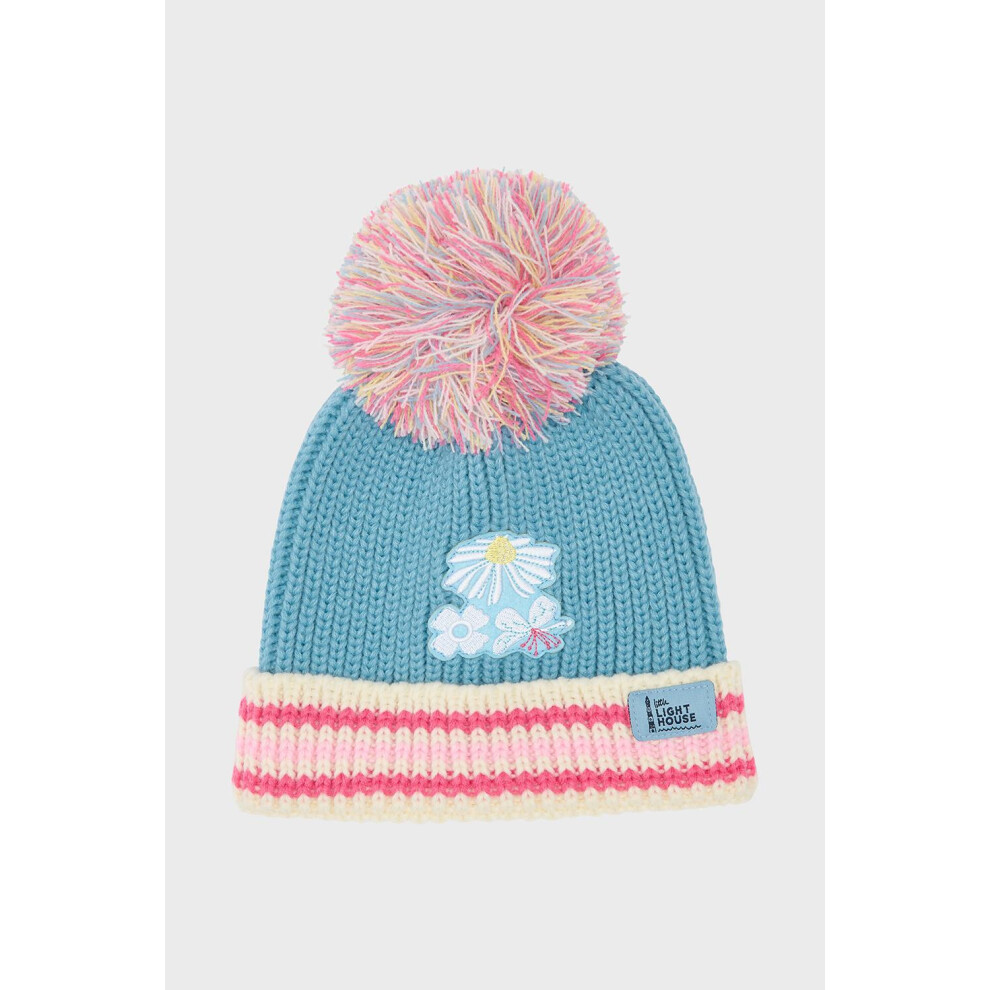 Lighthouse (8-10 Yrs, Blue Pink Daisy) Bobbie Kids Bobble Hat Blue,Pink