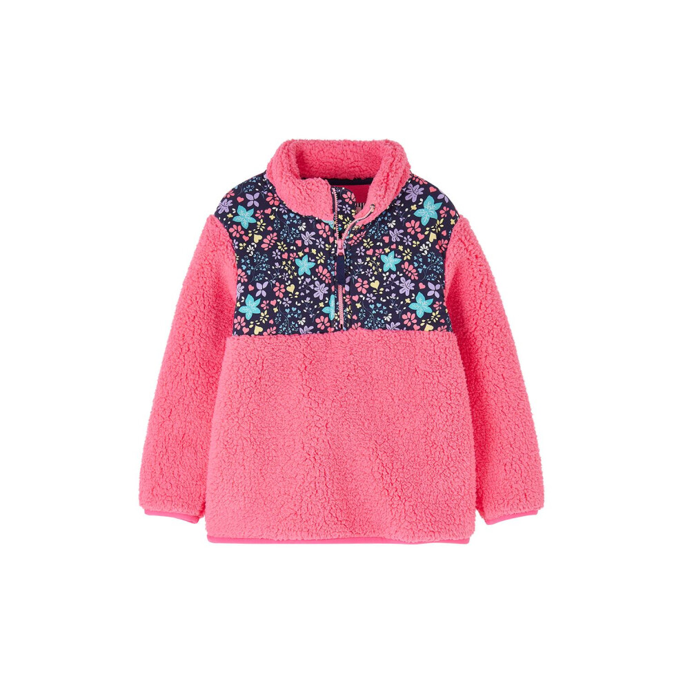 (3-4 Yrs, Pink Floral) LightHouse Girls' Cassie Polyester Bonded Fleece - Kids' Funnel Neck Half Zip Top