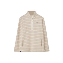 (UK 8, Cream Stripe) LightHouse Womens Shore Sweatshirt - Ladies Warm Half Zip Cotton Top