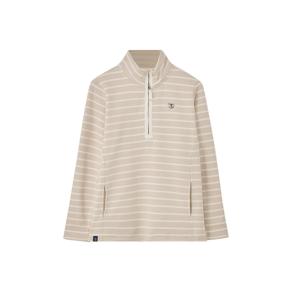 Lighthouse (Uk 12, Cream Stripe) Womens Shore Sweatshirt - Ladies Warm Half Zip Cotton Top