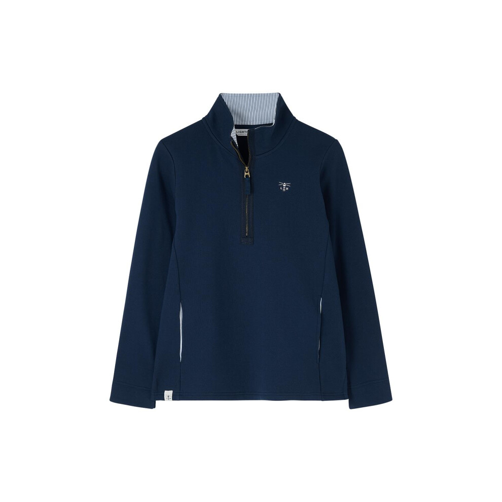 Lighthouse (Uk 14, Navy) Womens Shore Sweatshirt - Ladies Warm Half Zip Cotton Top