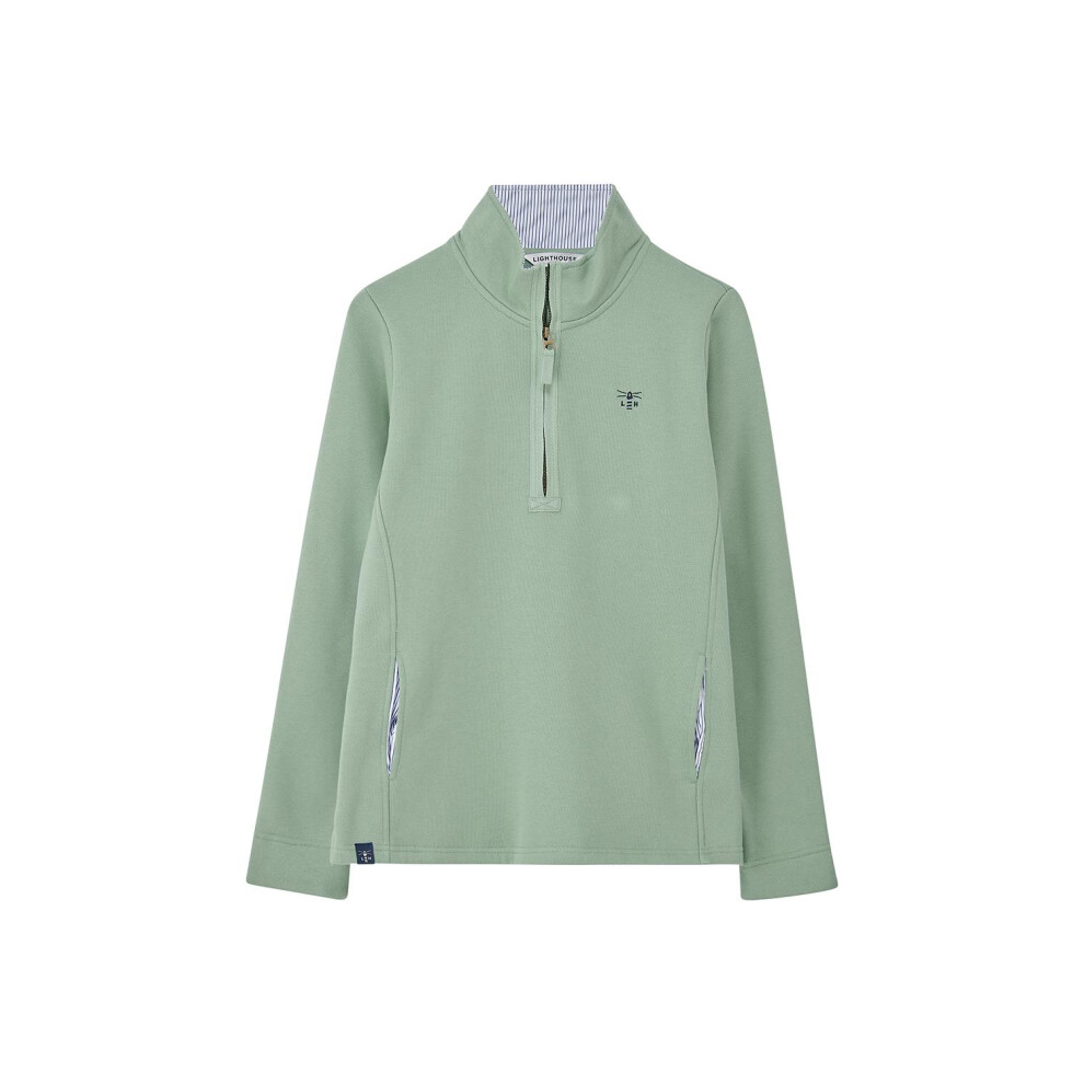 Lighthouse Women's Green (Uk, Sage) Shore Sweatshirt - Warm Half Zip Cotton Top Size 20