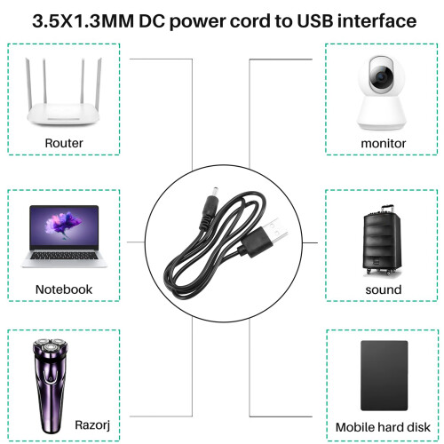 Schwarzes USB-Kabel 3,5 mm  1,3 mm – Ladekabel / Netzteilkabel 2