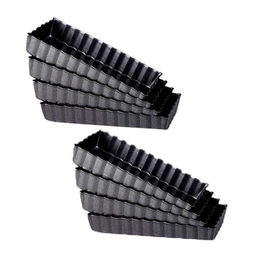 8 Pcs Non-Stick Quiche Tart Pans Rectangle with Removable Bottom,Fluted Tin for Fruit Pie Cake Biscuit Baking 1