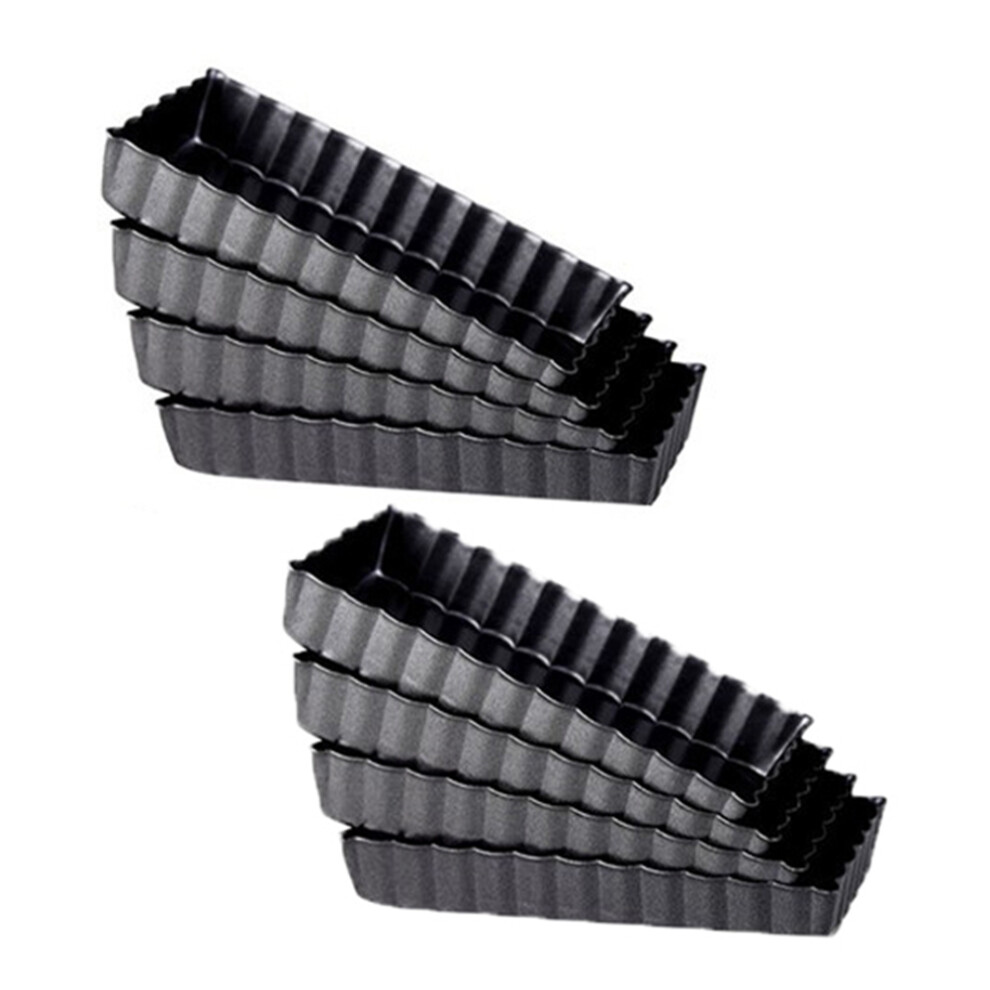 Jehiatek 8 Pcs Non-Stick Quiche Tart Pans Rectangle With Removable Bottom,Fluted Tin For Fruit Pie Cake Biscuit Baking