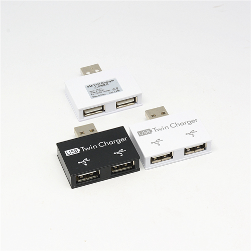 Bærbar mini USB-hub til 2-ports opladeradapter og splitter - dobbelt opladning til telefon og computer - sort 2