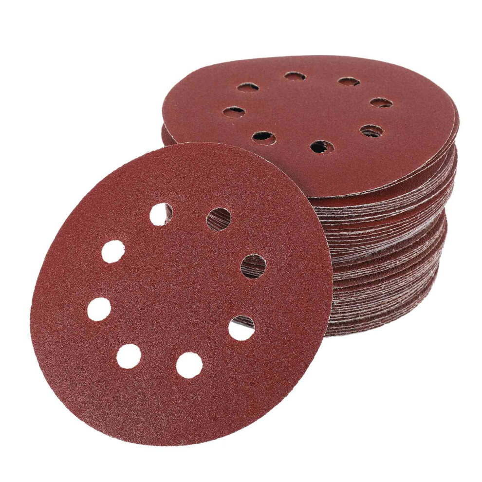 50Pz Carta Vetrata Rotonda Da 125 Mm Con Fogli Di Disco A Fori Grana 40/60/80/120/240 Levigabile 4853518131256