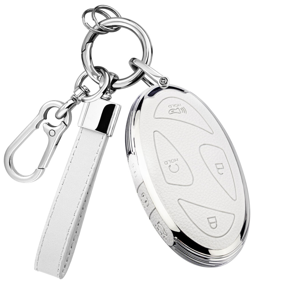 Key Fob Cover With Leather Keychain For Hyundai Ioniq 6 Grandeur Gn7 Kona Smart Remote Key Full Protector White 689788458939