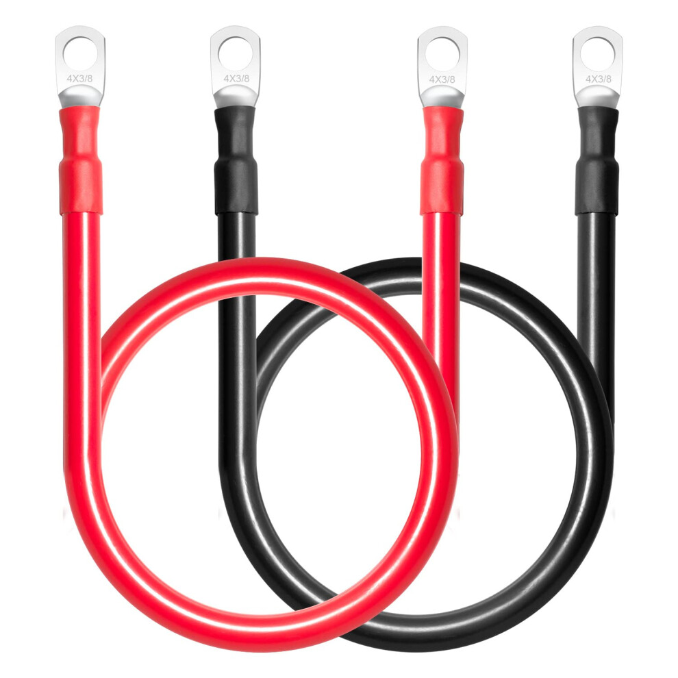 4 Awg Battery Cables, 2 Feet 4 Gauge Marine Battery Inverter Cable Set With 3/8' Terminals Lugs Red/Black 689788459516