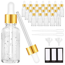 Botella Cuentagotas de Vidrio, Paquete 24 Vidrio Transparente Vacías con 2 Embudos y Pipetas Largas, 30 Ml