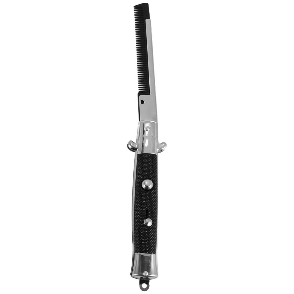 Jehiatek Unisex Acier Inoxydable Cheveux Peigne Ã Barbe Pliable Outils De Coiffure Switch Combo Poche Long Round La