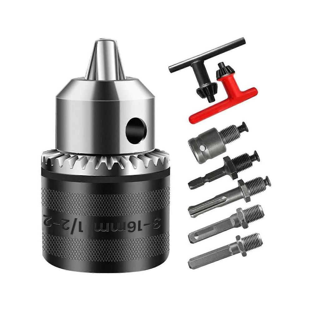 3-16mm Drill Chuck Adapter 1/2-20UNF, for Impact Driver/Electric Drill/Hammer Drill, 16mm Chuck Key